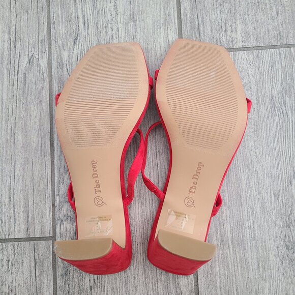 The Drop Avery Women's Red Suede Strappy Square-Toe Heeled Sandals Size 10 - Picture 10 of 12